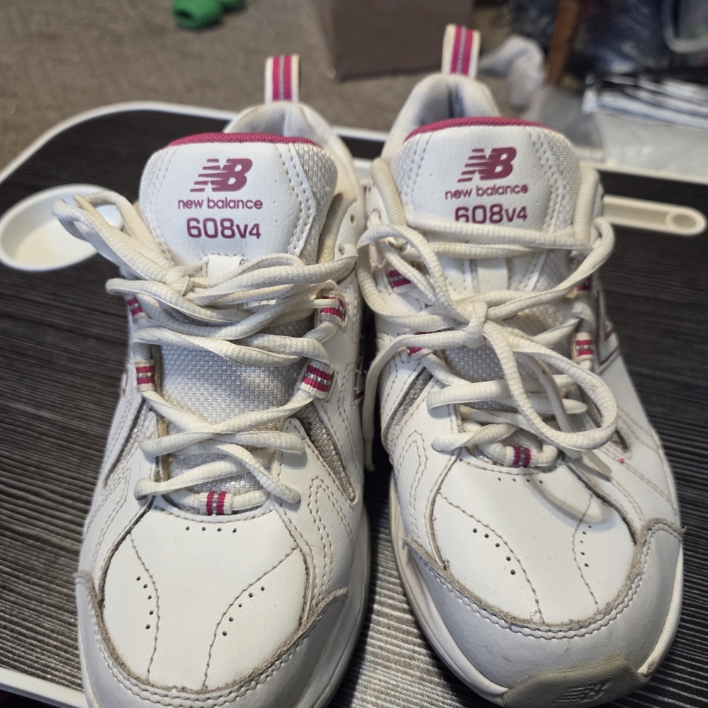 New Balance 608v4 Kids White & Pink Athletic Sneakers